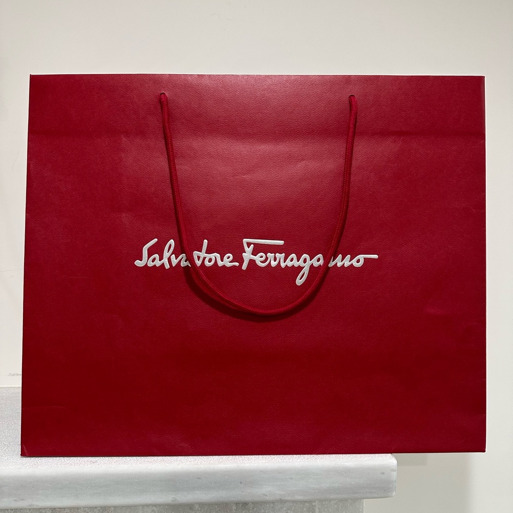 Salvatore Ferragamo Red/Burgundy Paper Shopping Bag | 22x9x18 inches